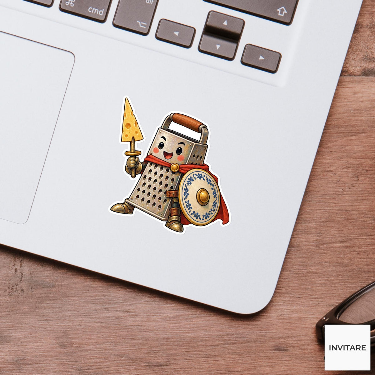 Grater Knight With Cheese Lance Vinyl Sticker, Whimsical Kitchen Adventure Decal