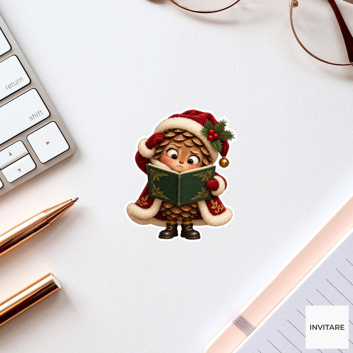 Puzzled Pinecone With Songbook Vinyl Sticker, Cozy Christmas Choir Decal