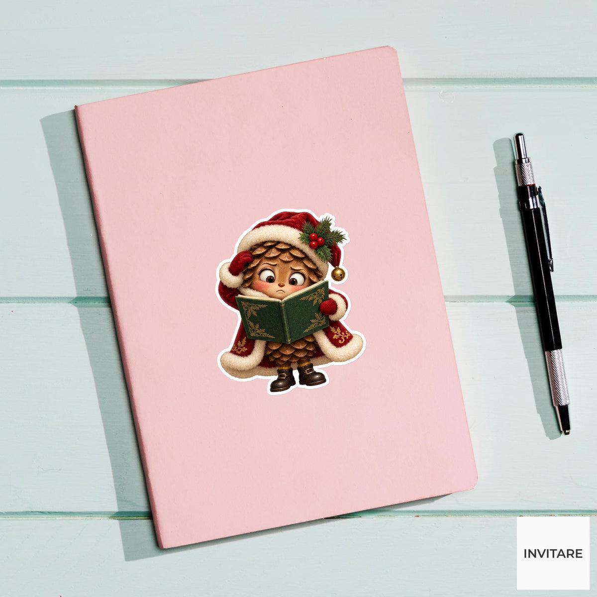 Puzzled Pinecone With Songbook Vinyl Sticker, Cozy Christmas Choir Decal