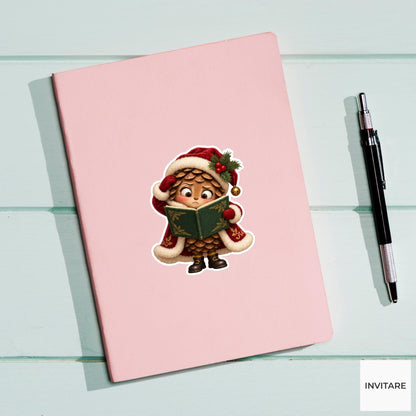 Puzzled Pinecone With Songbook Vinyl Sticker, Cozy Christmas Choir Decal