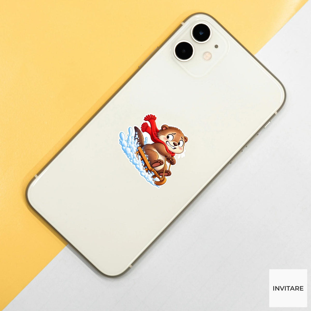 Otter Clutching Tiny Sled Vinyl Sticker, Cute Winter Sled Lesson Decal