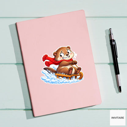 Otter Clutching Tiny Sled Vinyl Sticker, Cute Winter Sled Lesson Decal
