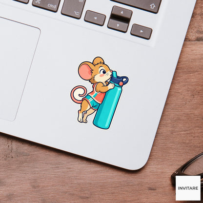 Mouse Giant Bottle Sticker, Cute Running Animal, Planner and Notebook Decor, Jogger Gift