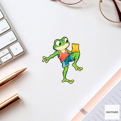 Frog Snack Stretch Sticker, Cute Running Animal, Phone Case and Scrapbook Art, Jogger Gift