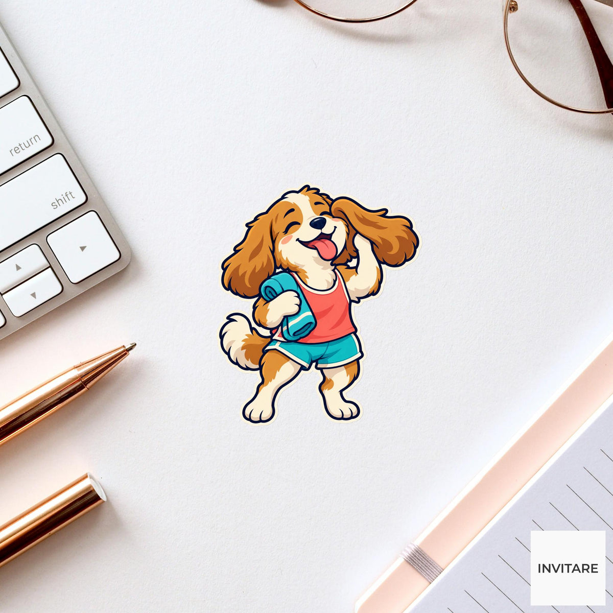 Dog Cooling Ears Sticker, Cute Running Animal, Notebook and Stationery Art, Jogger Gift