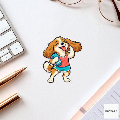 Dog Cooling Ears Sticker, Cute Running Animal, Notebook and Stationery Art, Jogger Gift