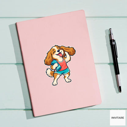 Dog Cooling Ears Sticker, Cute Running Animal, Notebook and Stationery Art, Jogger Gift