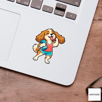 Dog Cooling Ears Sticker, Cute Running Animal, Notebook and Stationery Art, Jogger Gift
