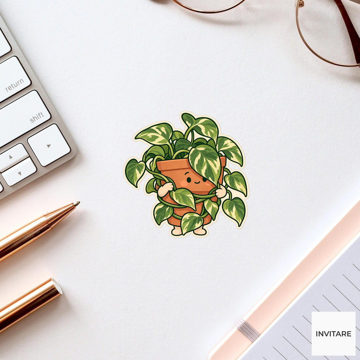 Pothos Cable Management Sticker, Office Mood Plant, Journal and Laptop Decor, Coworker Gift