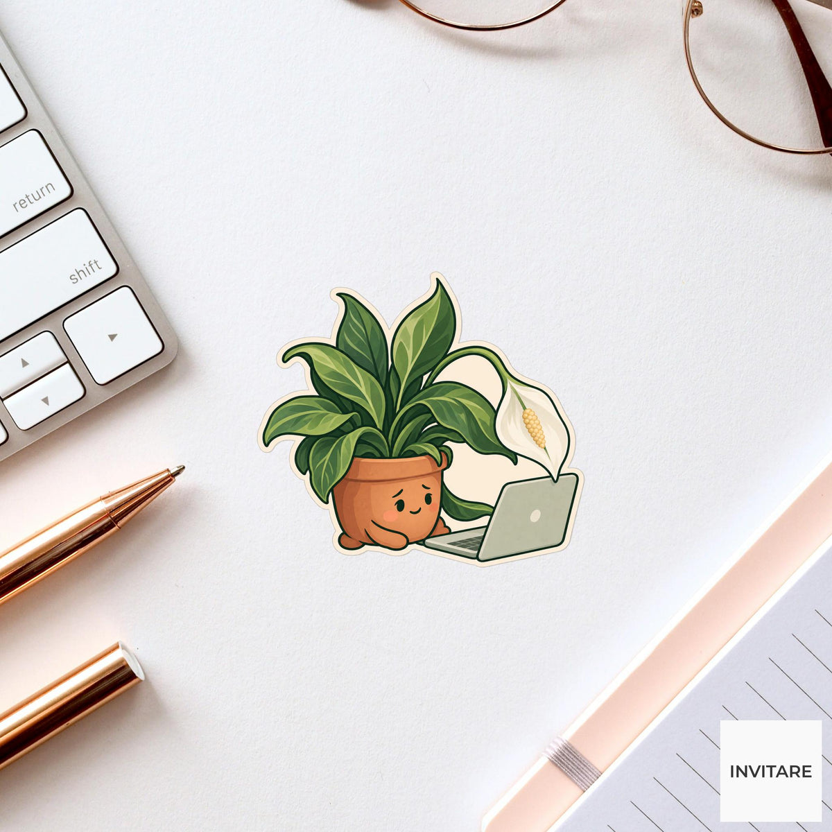 Peace Lily Quiet Request Sticker, Office Mood Plant, Laptop and Journal Decor, Coworker Gift