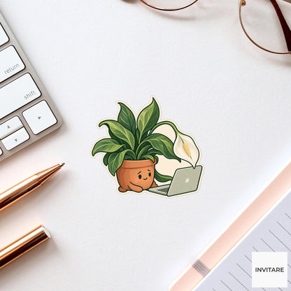 Peace Lily Quiet Request Sticker, Office Mood Plant, Laptop and Journal Decor, Coworker Gift