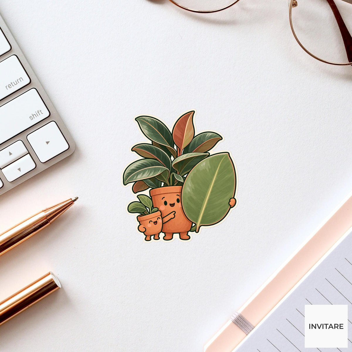 Rubber Plant Presentation Sticker, Office Mood Plant, Phone Case and Scrapbook Art, Coworker Gift