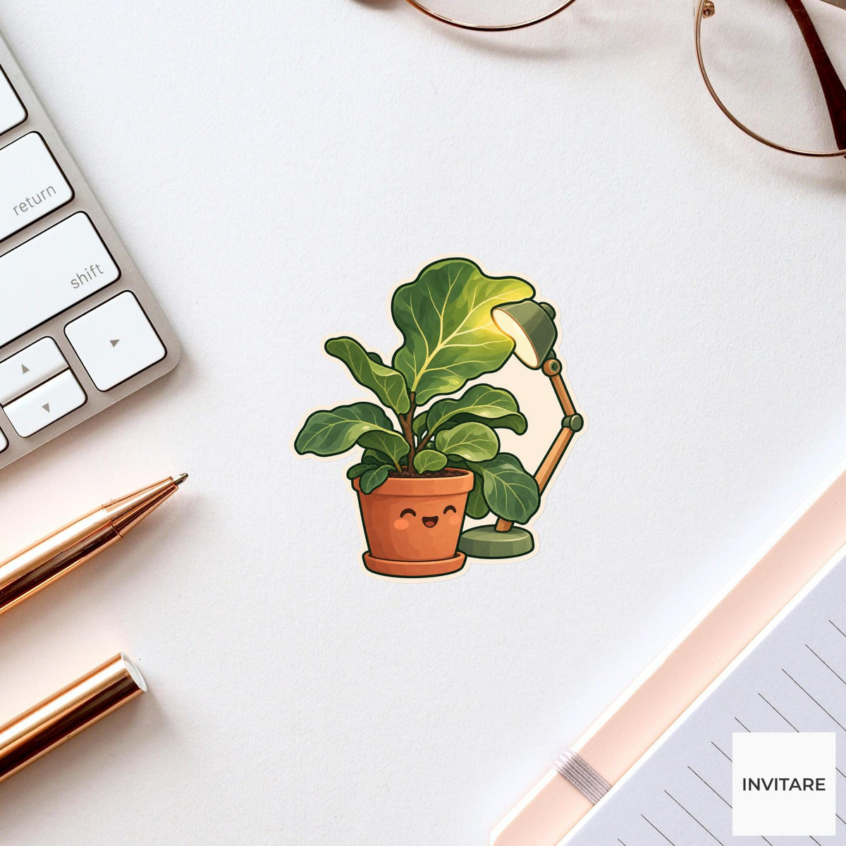 Fiddle Leaf Spotlight Sticker, Office Mood Plant, Notebook and Stationery Art, Coworker Gift