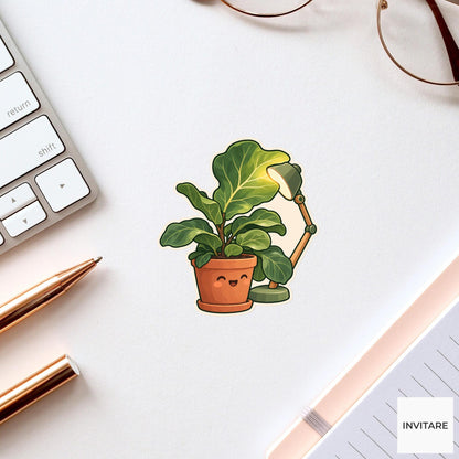 Fiddle Leaf Spotlight Sticker, Office Mood Plant, Notebook and Stationery Art, Coworker Gift