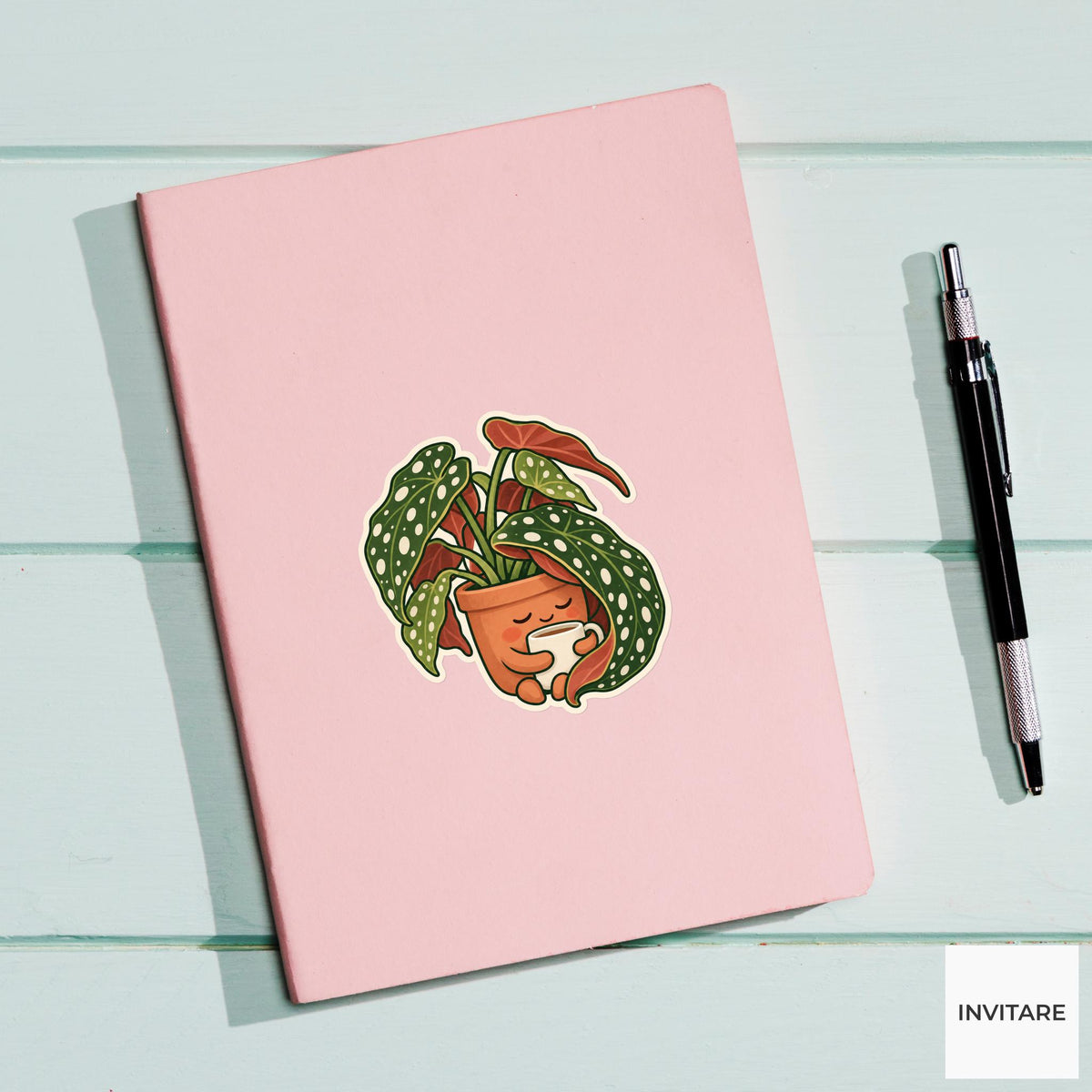 Begonia Coffee Pause Sticker, Office Mood Plant, Laptop and Journal Decor, Coworker Gift