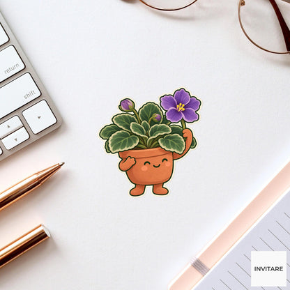 African Violet Small Win Sticker, Office Mood Plant, Phone Case and Scrapbook Art, Coworker Gift
