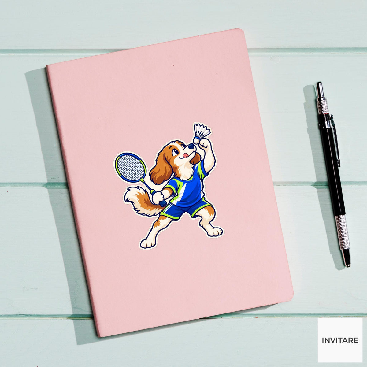 Dog Shuttle Temptation Sticker, Badminton Animal Art, Phone Case and Scrapbook Art, Club Friend Gift