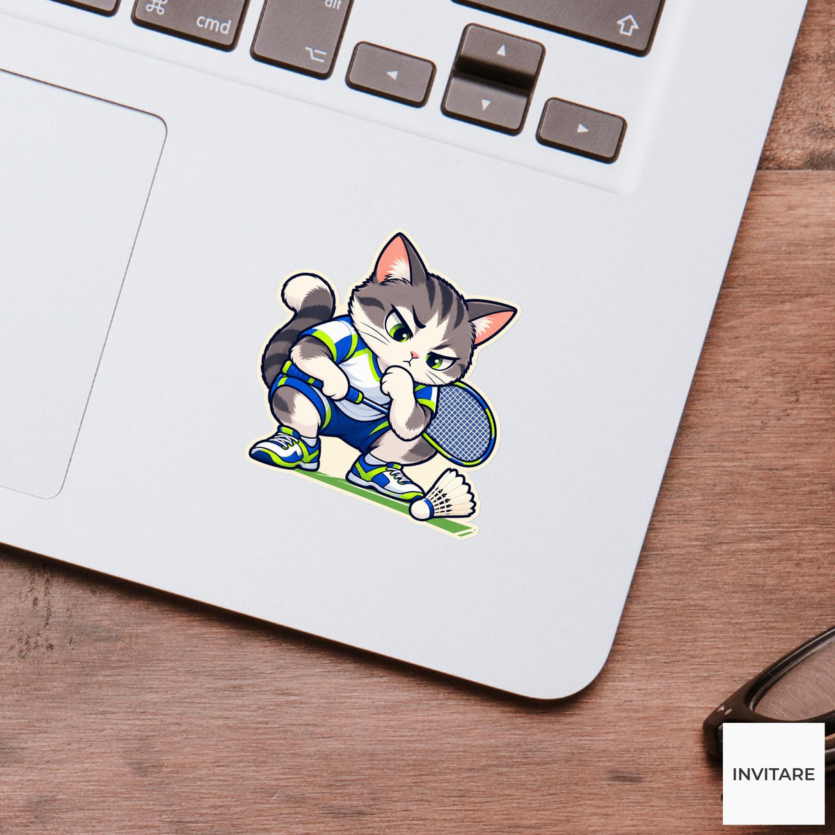 Cat Serious Line Judge Sticker, Badminton Animal Art, Training Log and Laptop Art, Club Friend Gift