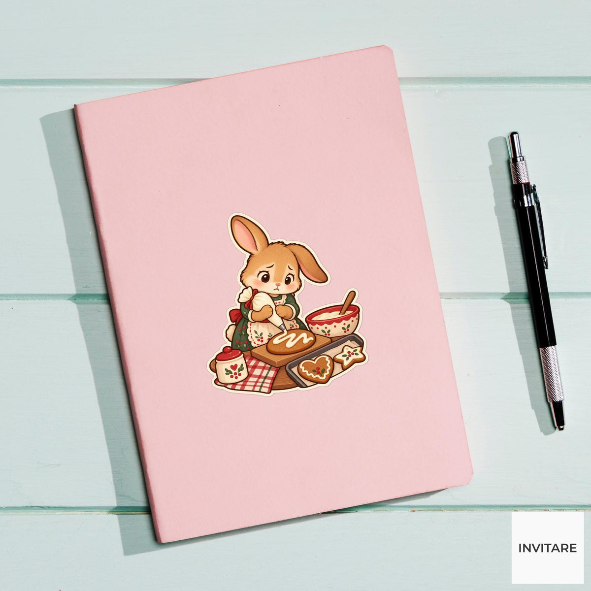 Rabbit Crooked Icing Sticker, Christmas Cookie Animal, Planner and Notebook Decor, Baking Gift
