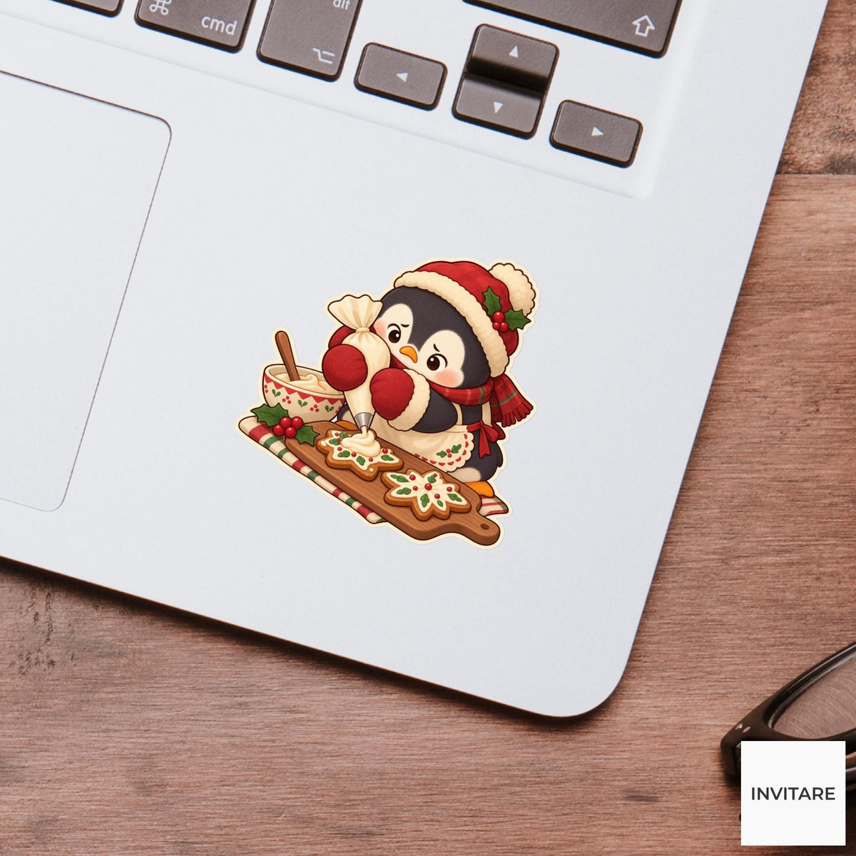 Penguin Icing Mittens Sticker, Christmas Cookie Animal, Planner and Notebook Decor, Baking Gift