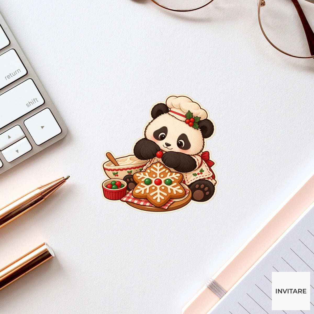 Panda Sprinkle Count Sticker, Christmas Cookie Animal, Notebook and Stationery Art, Baking Gift