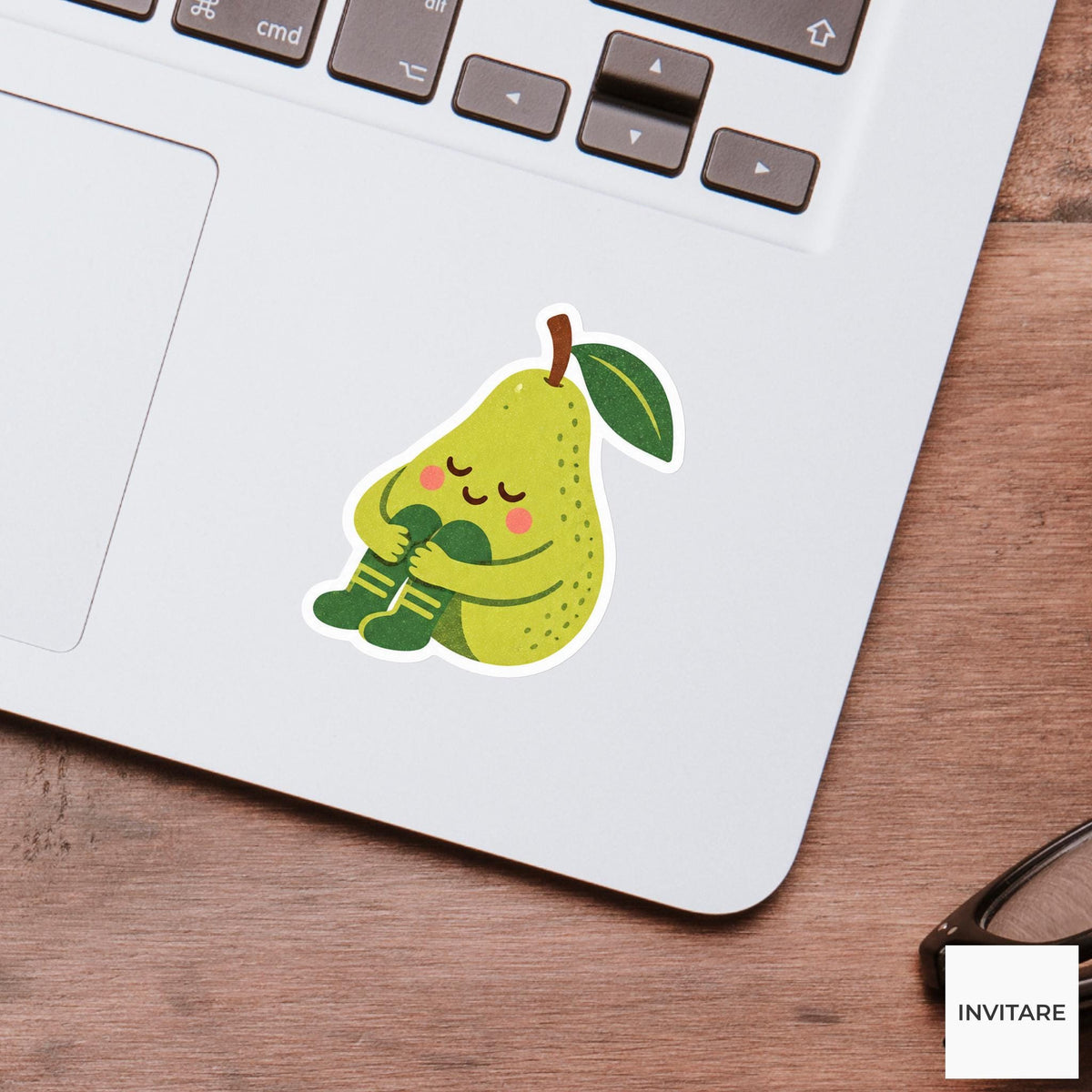 pear sitting and hugging its knees Vinyl Sticker