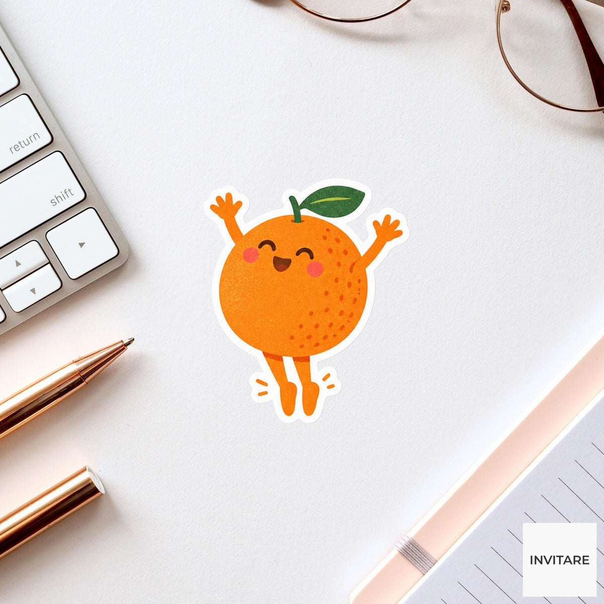 orange rising onto tiny tiptoes with arms up Vinyl Sticker