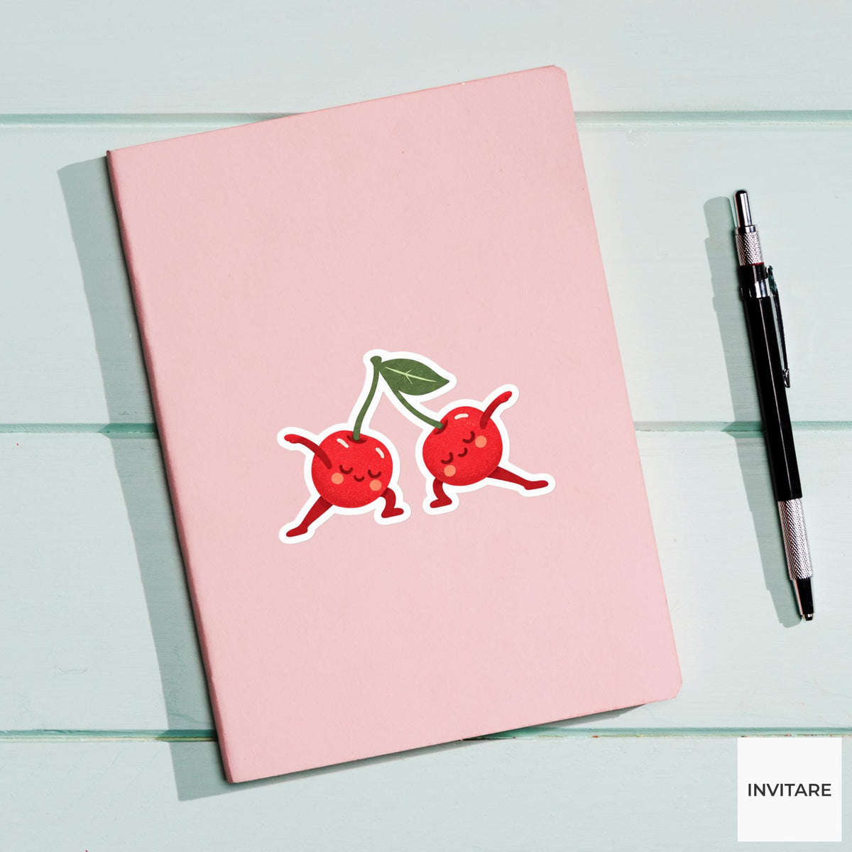 cherry pair stretching away from each other Vinyl Sticker