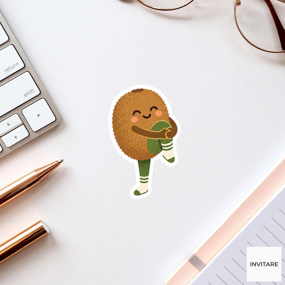 kiwi fruit standing on one foot and hugging its other knee Vinyl Sticker