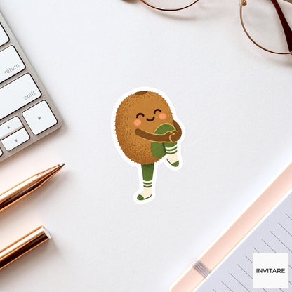 kiwi fruit standing on one foot and hugging its other knee Vinyl Sticker