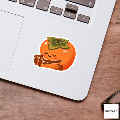 persimmon sitting in a forward fold Vinyl Sticker