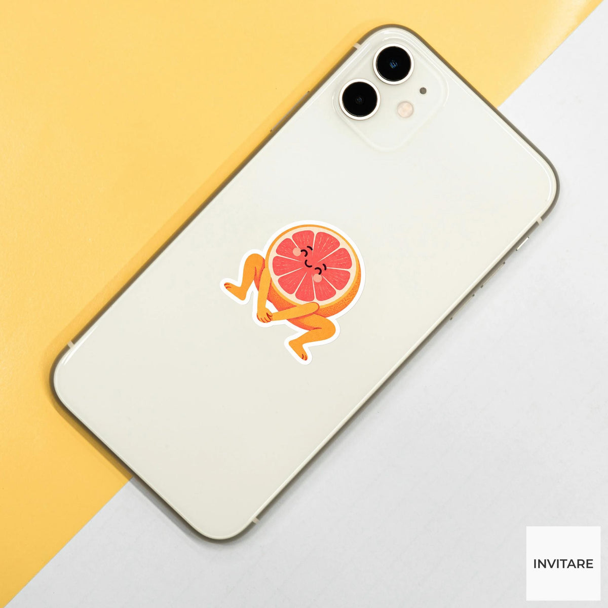 grapefruit crouching in a cozy squat stretch Vinyl Sticker