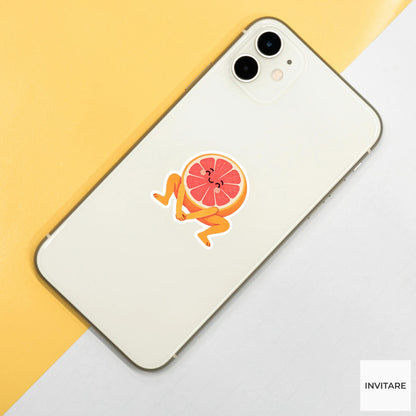 grapefruit crouching in a cozy squat stretch Vinyl Sticker
