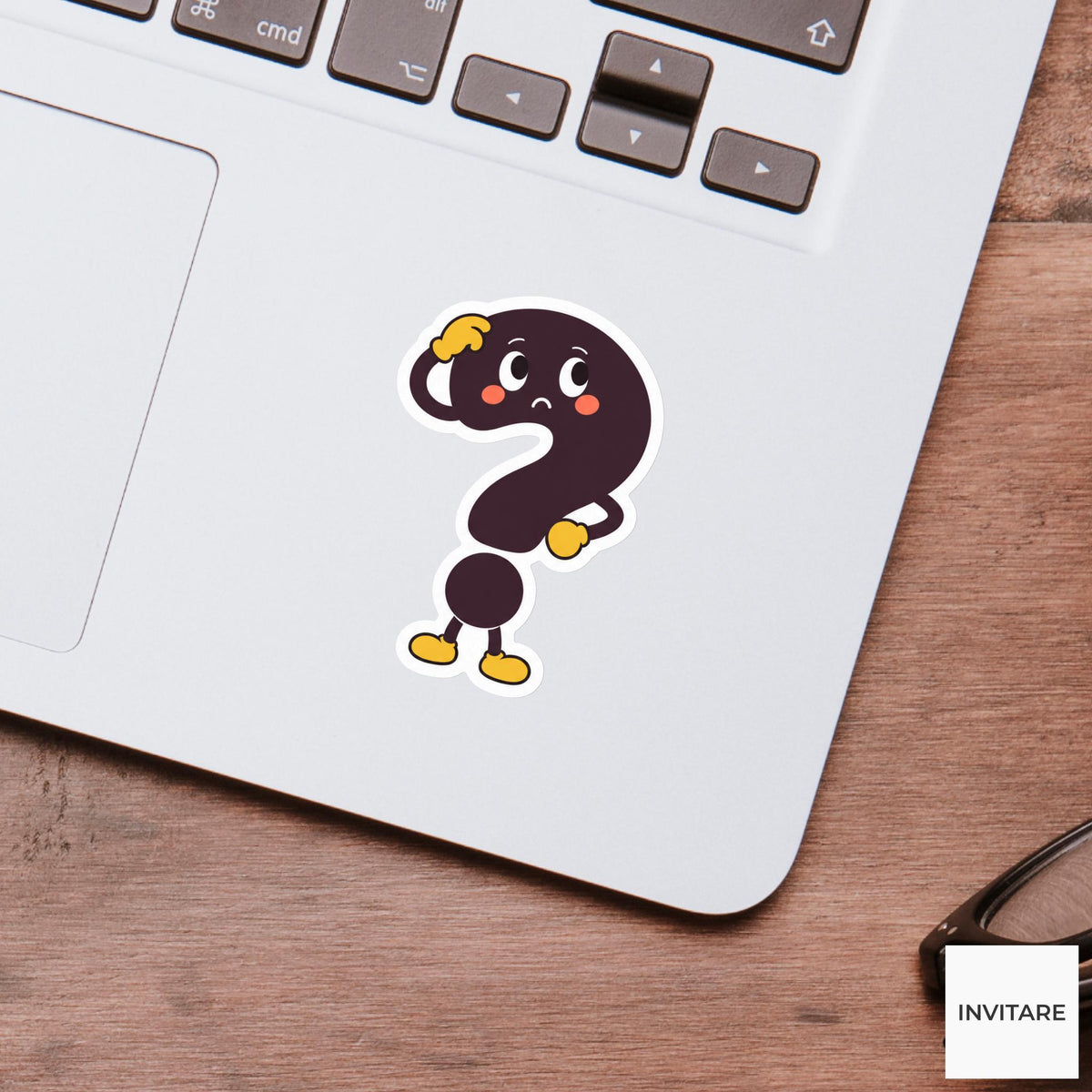 question mark scratching its rounded head with a puzzled face Vinyl Sticker