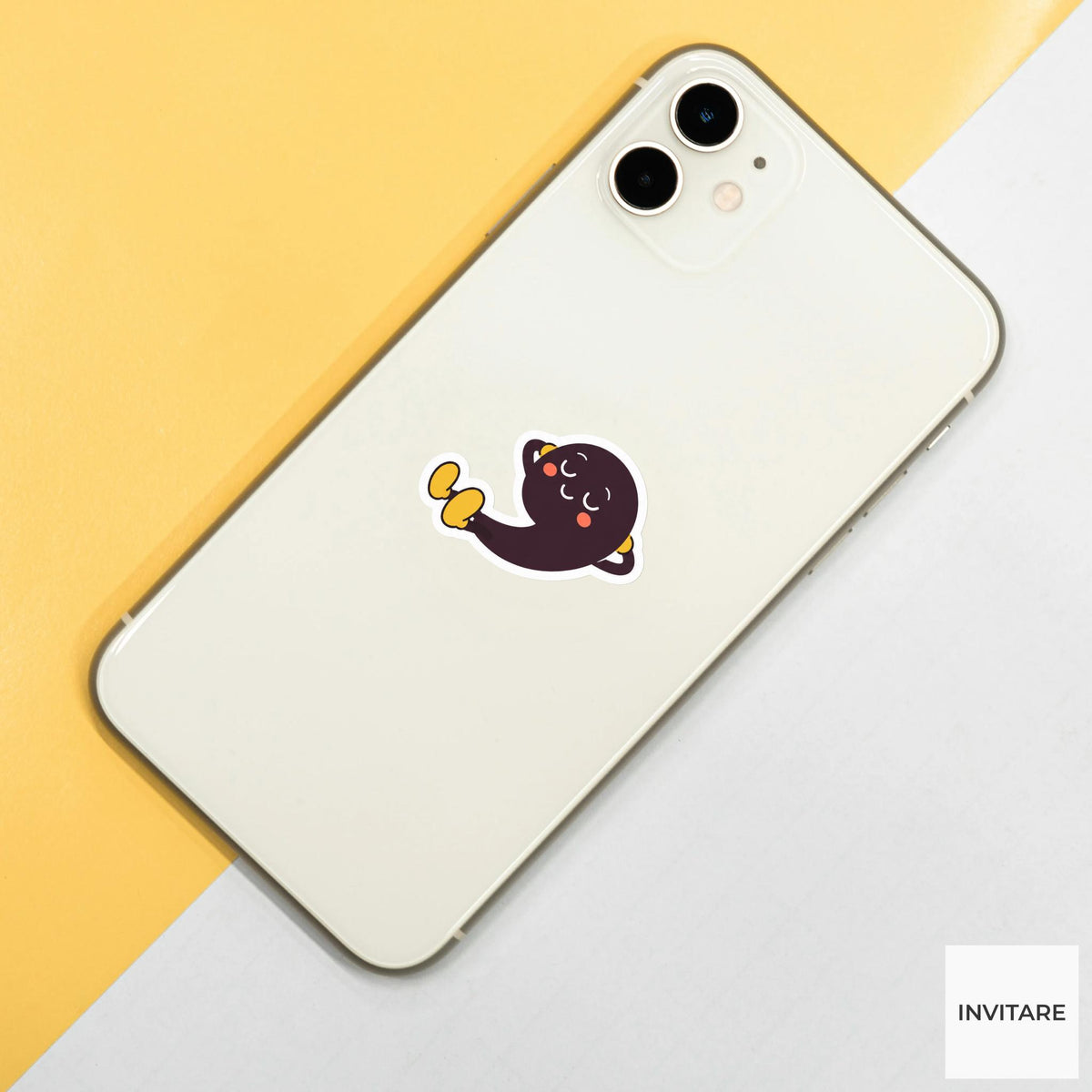 comma reclining comfortably with eyes closed Vinyl Sticker