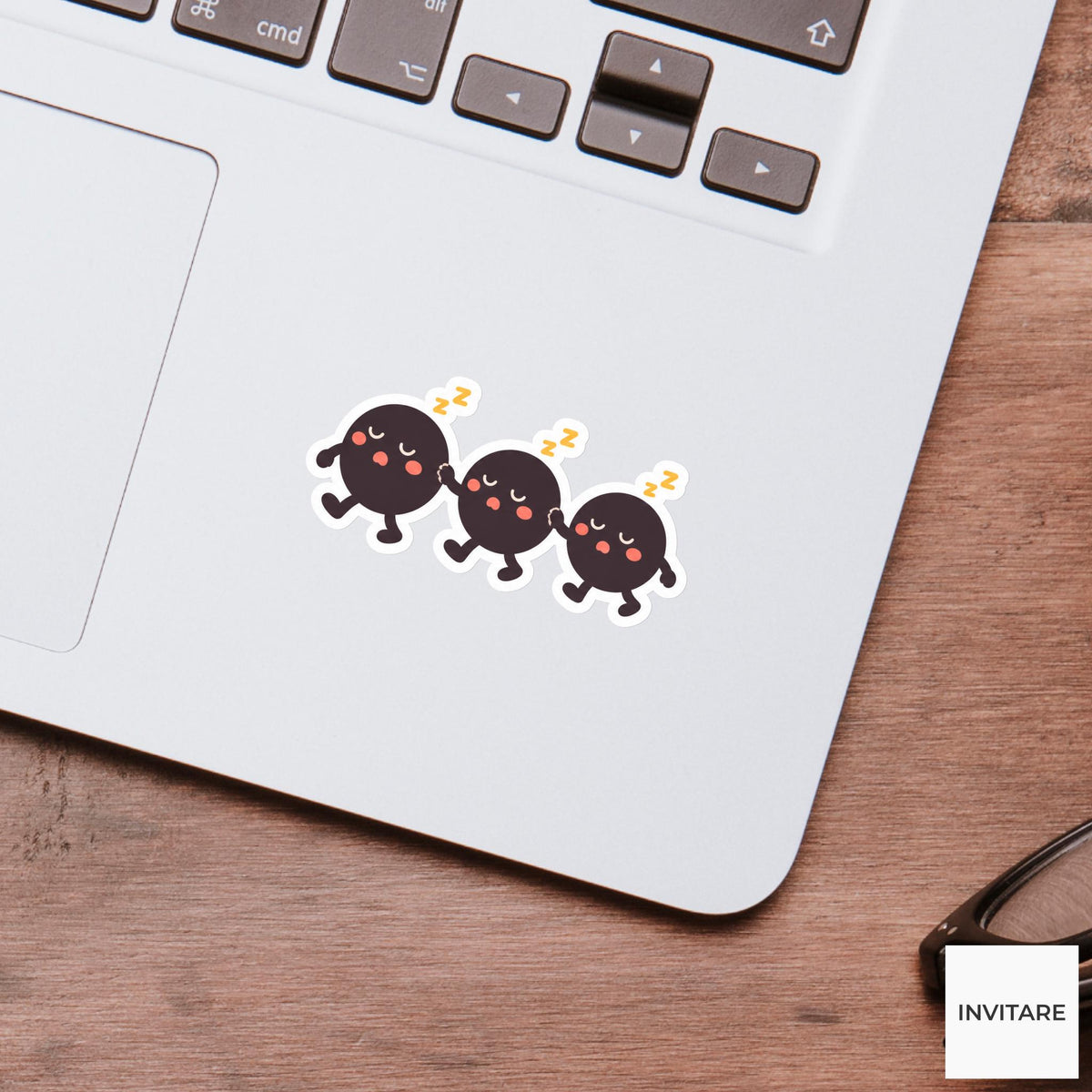 Three ellipsis dots shuffling forward in a sleepy queue Vinyl Sticker