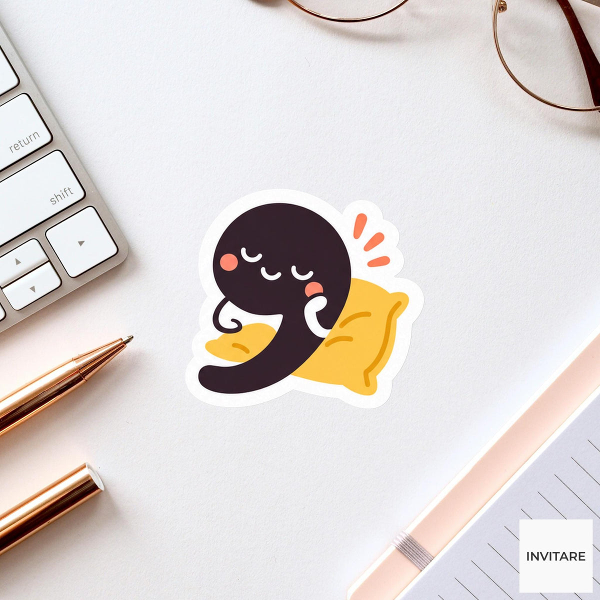 comma leaning on a tiny cushion Vinyl Sticker