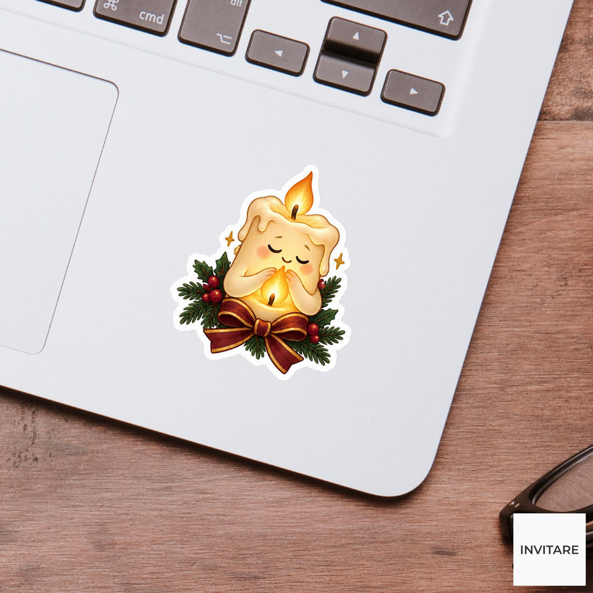 cream candle cupping its hands protectively around its flame Vinyl Sticker