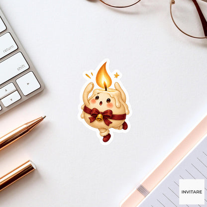 round candle guarding its flame while standing on tiptoe Vinyl Sticker