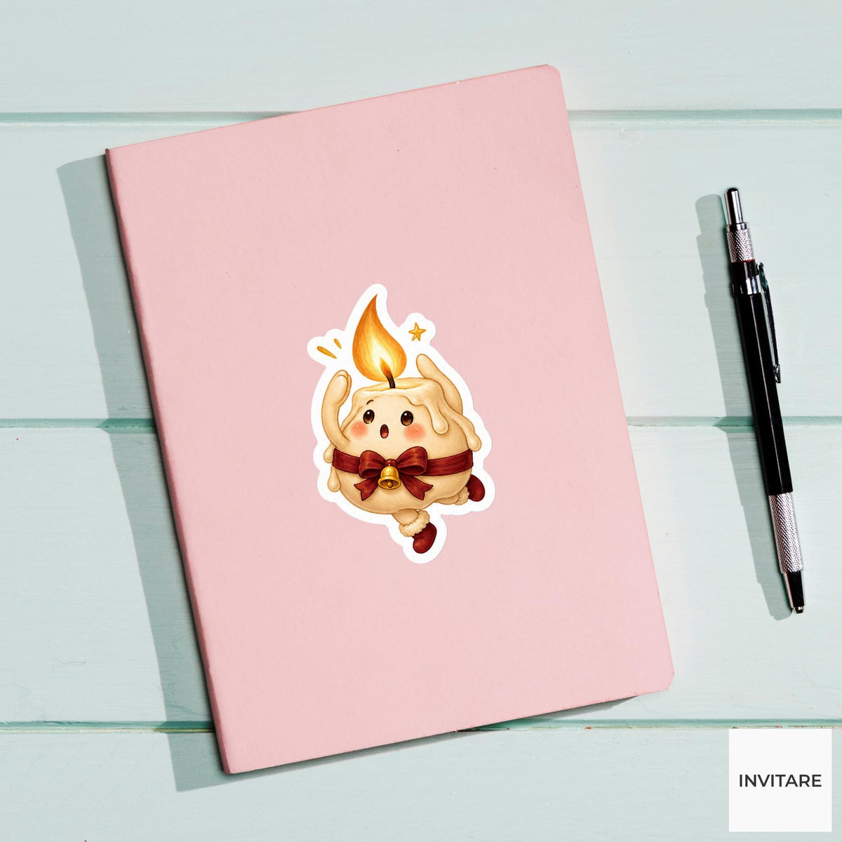 round candle guarding its flame while standing on tiptoe Vinyl Sticker