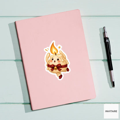 round candle guarding its flame while standing on tiptoe Vinyl Sticker