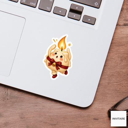 round candle guarding its flame while standing on tiptoe Vinyl Sticker