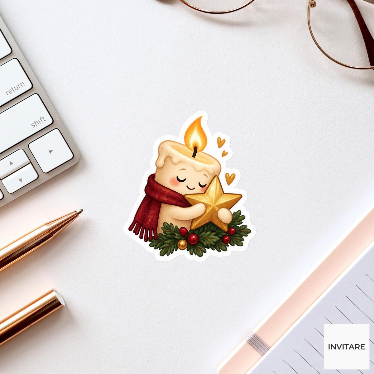 candle hugging a star while its flame burns softly Vinyl Sticker