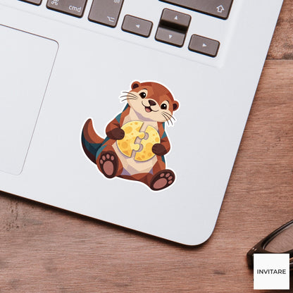 Otter holding two puzzle halves against its belly like a nearly finished moon Vinyl Sticker