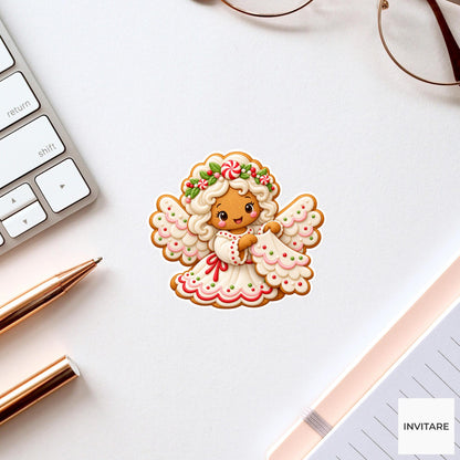 Angel cookie arranging scalloped frosting sleeves like soft little wings Vinyl Sticker