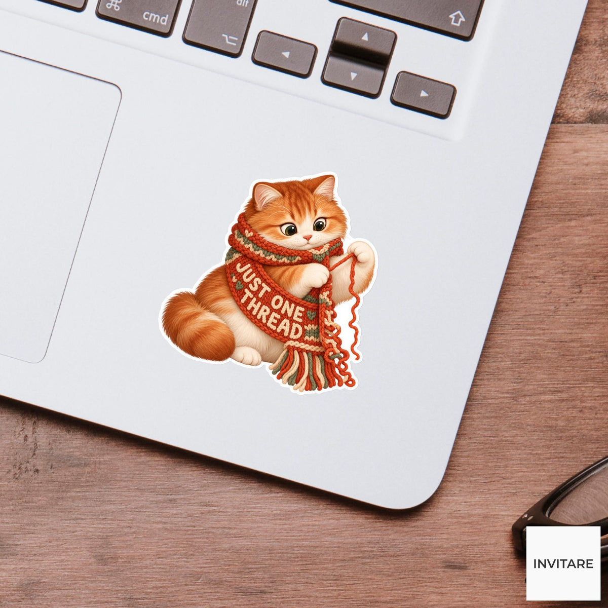 Cat Cozy Yarn Vinyl Sticker, Just One Thread Cute Animal Illustration