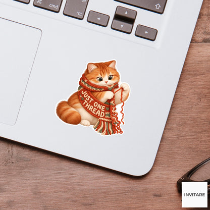 Cat Cozy Yarn Vinyl Sticker, Just One Thread Cute Animal Illustration