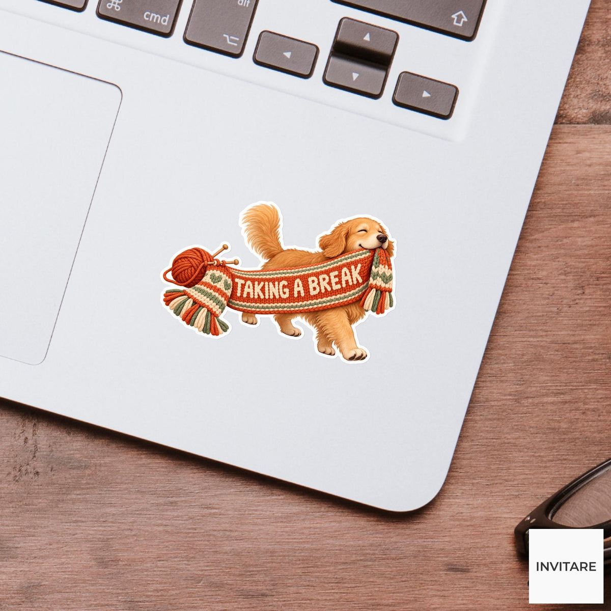 Dog Cozy Yarn Vinyl Sticker, Taking A Break Cute Animal Illustration
