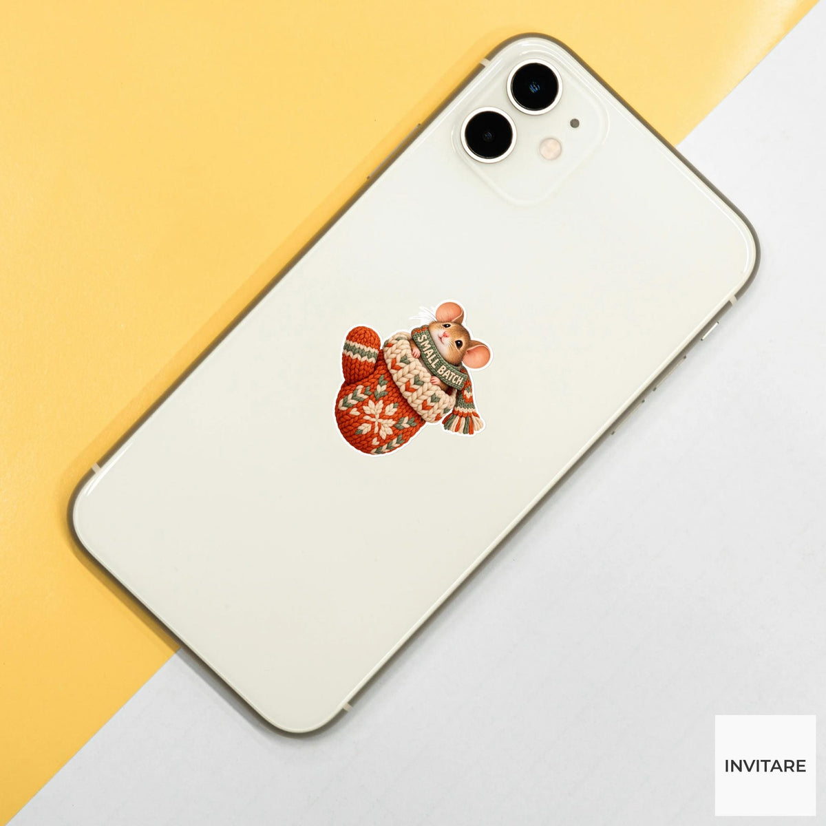 Mouse Cozy Yarn Vinyl Sticker, Small Batch Cute Animal Illustration