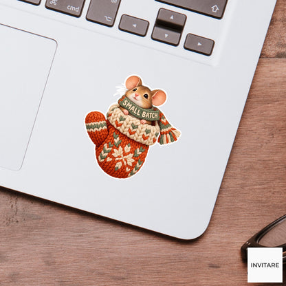 Mouse Cozy Yarn Vinyl Sticker, Small Batch Cute Animal Illustration